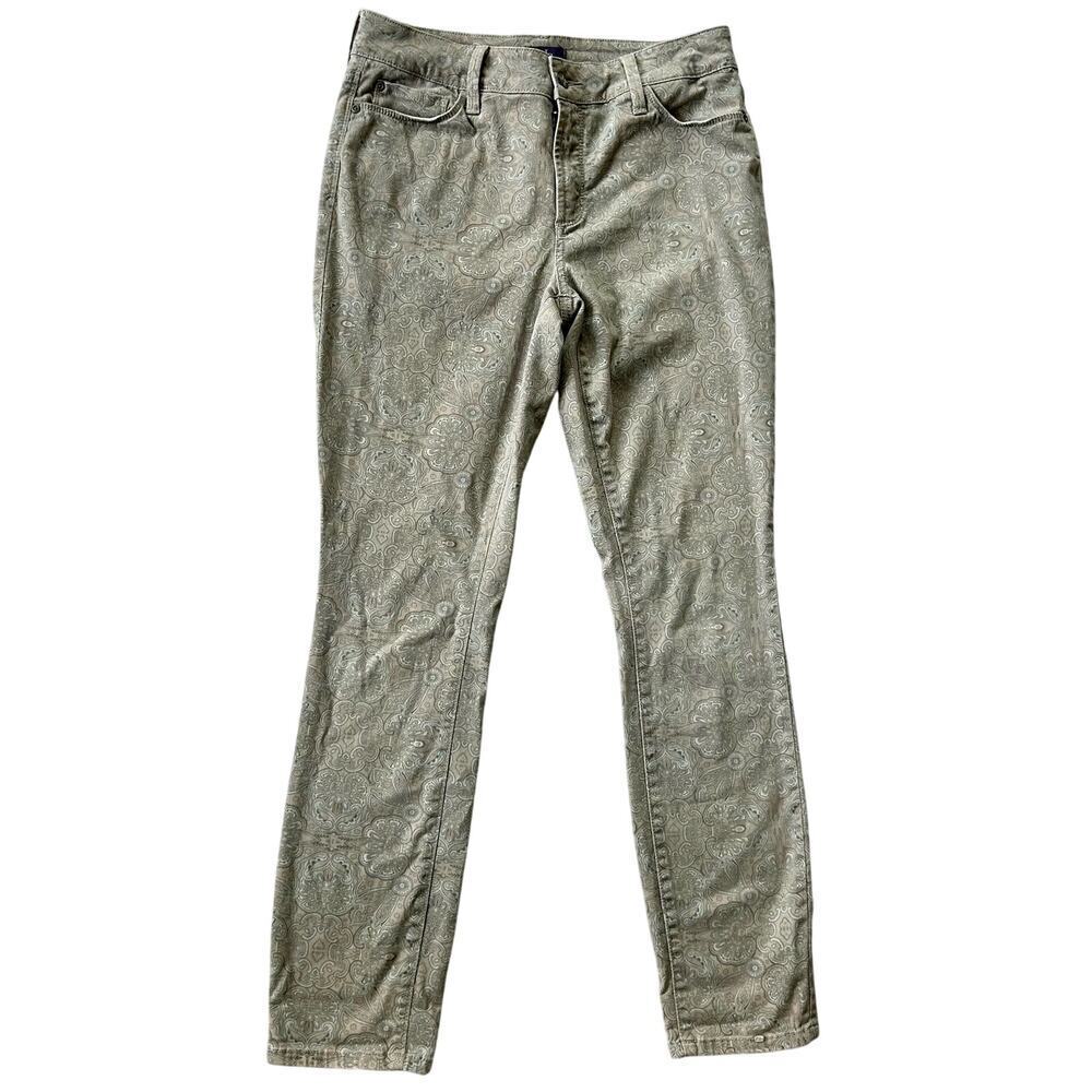 NYDJ Alina paisley patterned pants neutral bohemian preppy casual gray s…